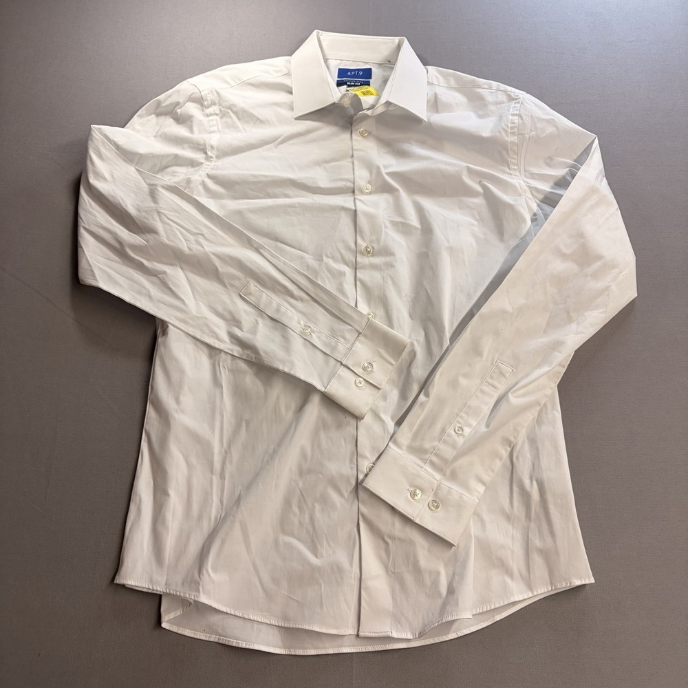 APT 9 Premier Flex Dress Shirt Mens Large 16-16.5 36/37 White Slim Fit NWT